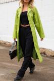 Green Casual Solid Cardigan Turndown Collar Outerwear