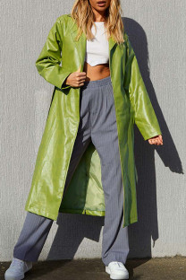 Green Casual Solid Cardigan Turndown Collar Outerwear