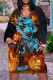 Blue Orange Casual Print V Neck Long Sleeve Dresses