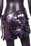 Black Sexy Patchwork Sequins Frenulum Skinny Mid Waist Conventional Patchwork Bottoms