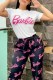 Black Casual Print Letter O Neck Short Sleeve Two Pieces