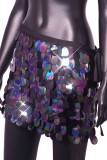 Black Sexy Patchwork Sequins Frenulum Skinny Mid Waist Conventional Patchwork Bottoms