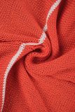 Red Street Color Lump Tassel Hollowed Out Patchwork Turtleneck Sleeveless Two Pieces(With Oversleeve)