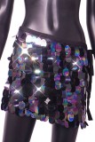 Black Sexy Patchwork Sequins Frenulum Skinny Mid Waist Conventional Patchwork Bottoms