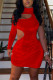 Red Fashion Sexy Solid Hollowed Out Turtleneck Long Sleeve Dress