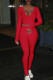Red Casual Street Solid Patchwork V Neck Long Sleeve Two Pieces