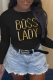 Black Street Print Letter O Neck Tops