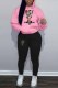 Pink Street Print Letter Hooded Collar Long Sleeve Two Pieces