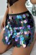 Black Sexy Patchwork Sequins Frenulum Skinny Mid Waist Conventional Patchwork Bottoms