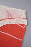 Red Street Color Lump Tassel Hollowed Out Patchwork Turtleneck Sleeveless Two Pieces(With Oversleeve)