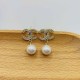 White Gold Elegant Letter Pearl Rhinestone Earrings
