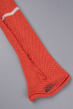 Red Street Color Lump Tassel Hollowed Out Patchwork Turtleneck Sleeveless Two Pieces(With Oversleeve)