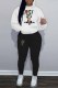 White Street Print Letter Hooded Collar Long Sleeve Two Pieces