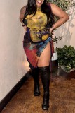 Yellow Casual Print Draw String Frenulum O Neck Sleeveless Dress Dresses