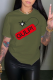 Army Green Casual Vintage Print Patchwork O Neck T-Shirts