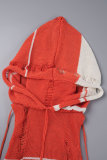 Red Street Color Lump Tassel Hollowed Out Patchwork Turtleneck Sleeveless Two Pieces(With Oversleeve)