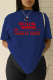 Navy Blue Daily Vintage Print Patchwork Letter O Neck T-Shirts