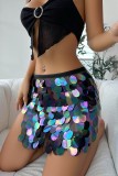 Black Sexy Patchwork Sequins Frenulum Skinny Mid Waist Conventional Patchwork Bottoms