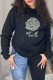 Black Vintage Print Patchwork O Neck Tops