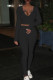 Black Casual Street Solid Patchwork V Neck Long Sleeve Two Pieces