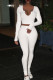 White Casual Street Solid Patchwork V Neck Long Sleeve Two Pieces