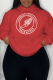 Red Casual Street Print Draw String Hooded Collar Tops