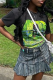 Black Street Vintage Print Patchwork O Neck T-Shirts