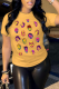 Yellow Street Daily Print Patchwork O Neck T-Shirts