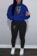 Blue Street Print Letter Hooded Collar Long Sleeve Two Pieces