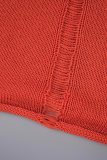 Red Street Color Lump Tassel Hollowed Out Patchwork Turtleneck Sleeveless Two Pieces(With Oversleeve)