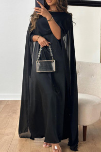 Black Elegant Solid Patchwork Zipper O Neck Long Dress Dresses