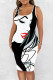 White Black Casual Print Basic U Neck Vest Dress Dresses