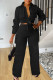 Black Street Solid Bandage Patchwork Pocket Buckle Shirt Collar Long Sleeve Two Pieces
