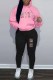 Pink Street Print Letter Hooded Collar Long Sleeve Two Pieces
