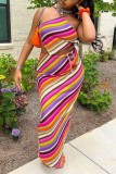 Multicolor Sexy Print Bandage Backless Halter Sleeveless Two Pieces