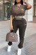 Brown Street Print Letter O Neck Short Sleeve Two Pieces