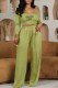 Green Casual Print Letter U Neck Long Sleeve Two Pieces