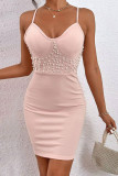 Pink Sexy Solid Backless Beading Spaghetti Strap Sleeveless Dress Dresses