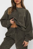 Dark Gray Casual Solid Patchwork O Neck Long Sleeve Two Pieces