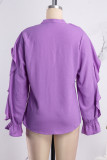 Purple Casual Solid Patchwork V Neck Tops