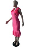 Rose Red Casual Solid Patchwork O Neck Sleeveless Dress Dresses