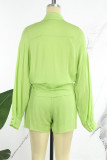 Green Yellow Casual Solid Patchwork Shirt Collar Long Sleeve Two Pieces