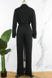 Black Casual Solid Patchwork Turndown Collar Long Sleeve Two Pieces (Without Waist Chain)