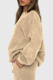 Coffee Casual Solid Patchwork O Neck Long Sleeve Two Pieces