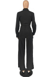 Red Street Solid Bandage Patchwork Pocket Buckle Shirt Collar Long Sleeve Two Pieces