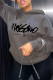 Dark Gray Casual Street Print Draw String Hooded Collar Tops