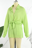 Green Yellow Casual Solid Patchwork Shirt Collar Long Sleeve Two Pieces