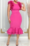 Rose Red Casual Solid Patchwork O Neck Sleeveless Dress Dresses