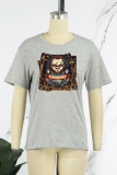 Light Gray Daily Vintage Print Patchwork O Neck T-Shirts