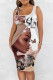 Light Coffee Casual Print Basic U Neck Vest Dress Dresses